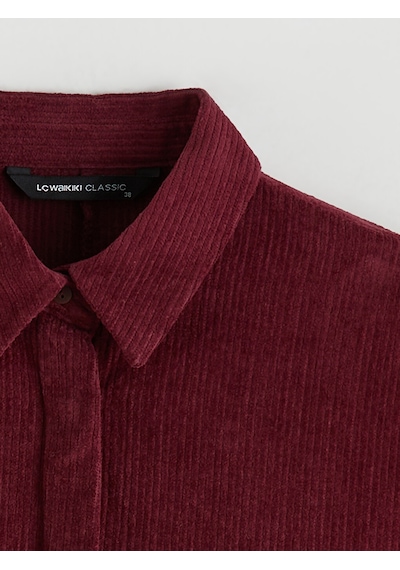 Lcwaıkıkı Classic Bordo Beli Kuşaklı Kadın Kadife Gömlek Tunik