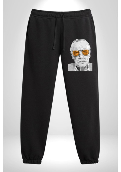 Angemiel Stan Lee 3 İplik Erkek Baskılı Siyah Eşofman Altı Siyah