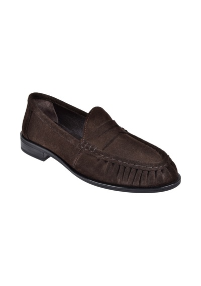 Pullman Hakiki Deri Loafer Kadın Ayakkabı Plm-2634 Kahve Süet