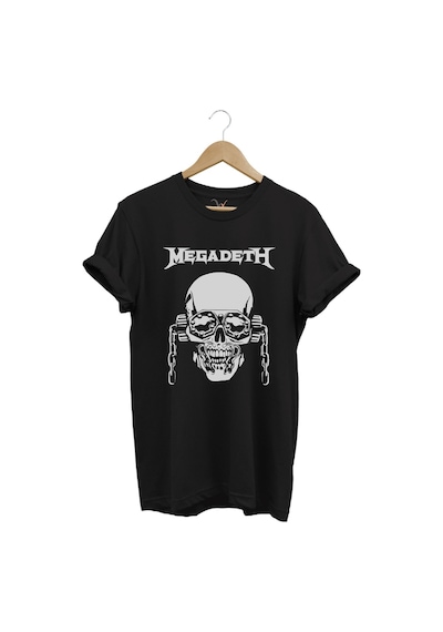 Heavy Metal Unisex Megadeth Skull Baskılı %100 Pamuk Regular Fit Bisiklet Yaka Siyah T-shirt Siyah