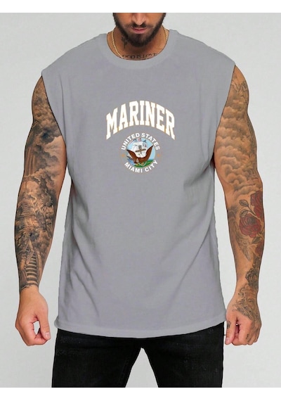 Mariner Baskılı Kolsuz Tişört Gri