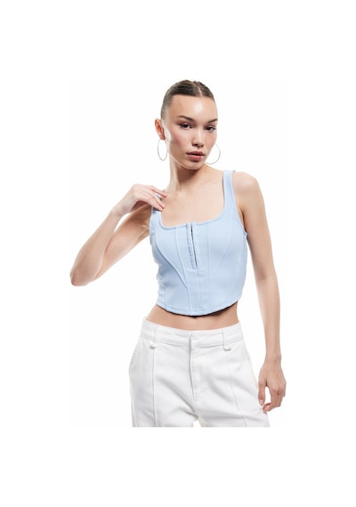 Koton Kare Yaka Korse Detaylı Kolsuz Slim Fit Crop Bluz Mavi 5sal30311ık Mavi