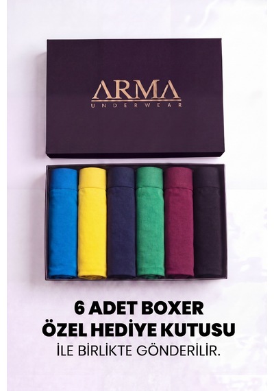 Arma Yıldız Erkek Premium Bambu Renkli Boxer 6'lı Hediye Kutulu Damat Bohçası Ve Çeyiz Seti Mavi Sarı Laci Yeşil Bordo Siyah