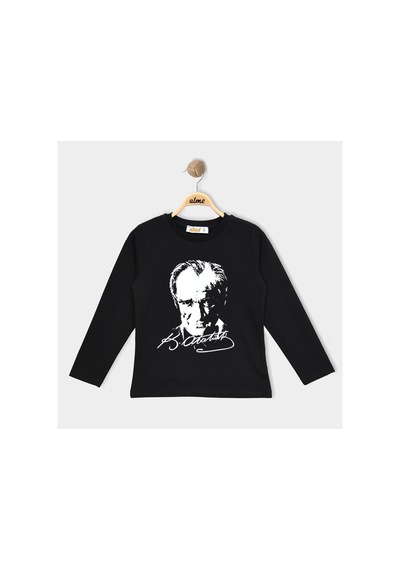 Alg Life Atatürk Baskılı Uzun Kol Çocuk Tişört Siyah