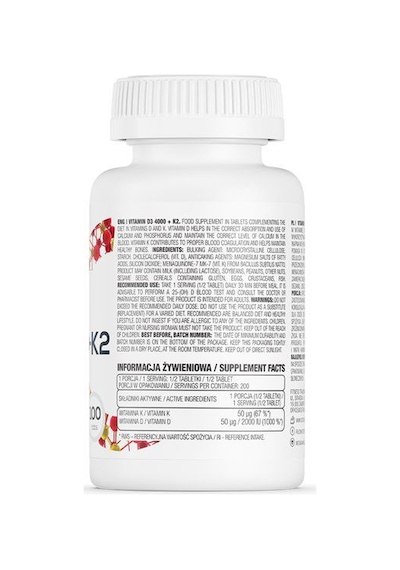 Ostrovıt Pharma Vitamin D3 4000 K2 100mcg / 100 Tabs