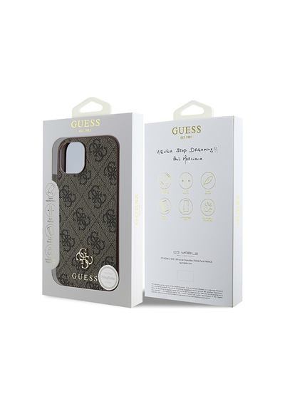 Apple Uyumlu iPhone 15 Kılıf Guess Lisanslı Magsafe Şarj Özellikli Small 4g Classic Kahverengi