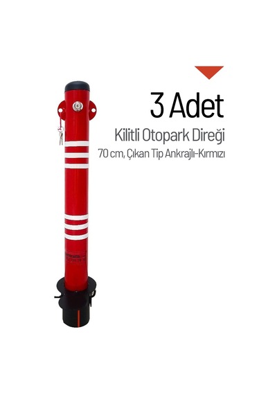 Kilitli Otopark Direği 70 Cm, Çıkan Tip Ankrajlı Park Bariyeri 3 Adet-3980