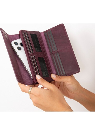 Bloominbag Aura Burgonya Hakiki Deri İphone 18 Pro Max Telefon Bölmeli Kadın Cüzdanı bordo