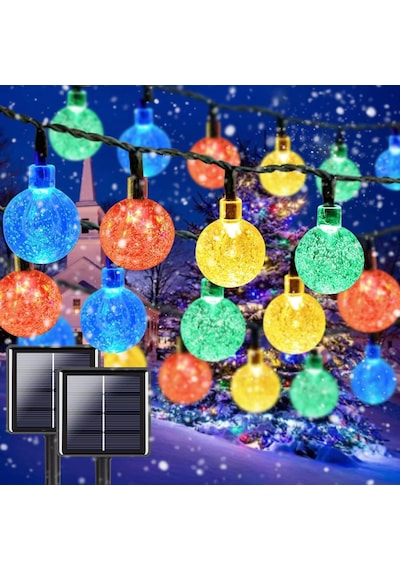 Brokoli Home 7 Metre Güneş Enerjili 8 Modlu Renkli Işığı Solar Led Işık 50 Top Dekoratif Yılbaşı Ba