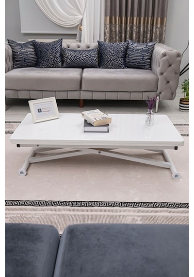 Sehpam Akıllı Home Üst Tabla Mdf Beyaz Oval Köşe Alt Beyaz Beyaz - Beyaz
