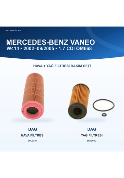 Mercedes Benz Vaneo 414 Hava+yağ Filtre Bakım Seti