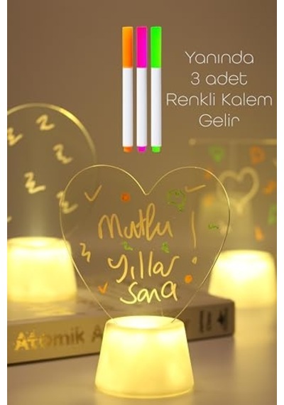 3lü Led Mum Yaz-sil Işıklı 3 Kalemli Neon Yazı Tahtası Yazılıp Silinebilir Not Tahtası Akrilik 10c