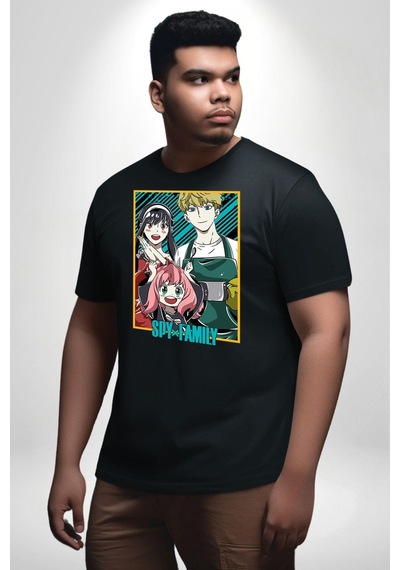 Angemiel Spy X Family Anime Özel Tasarım Siyah Büyük Beden Erkek Kadın Unisex Basic Ön Baskılı Tişört Siyah