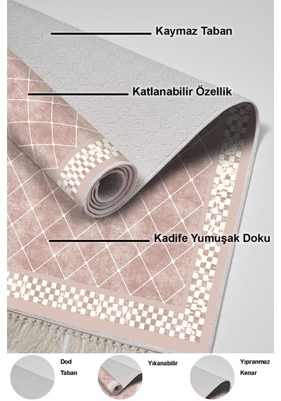 Dekoreko Kaymaz Taban Djt 3 Lü Banyo Paspas Takımı Trend Karışık Modern 603m pudra