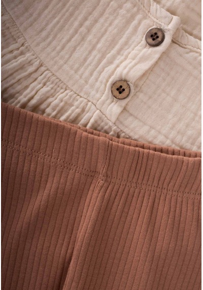 Cigit Oversize Müslin Tunik Taytlı Takım 1-7 Yaş Krem Krem