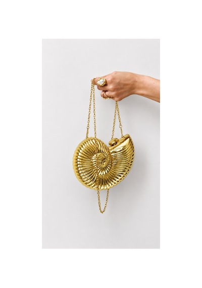 Aylesh Gold Abiye Çanta Deniz Kabuğu Tasarımlı Zincir Askılı Clutch El Ve Omuz Çantası Altın Altın