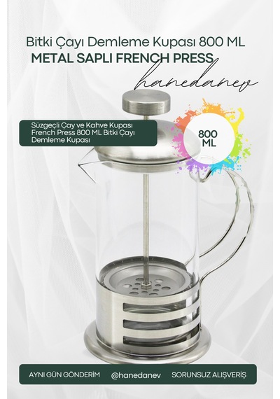 800 Ml Bitki Çayı Demleme Kupası Süzgeçli Çay Ve Kahve Kupası French Press Şeffaf