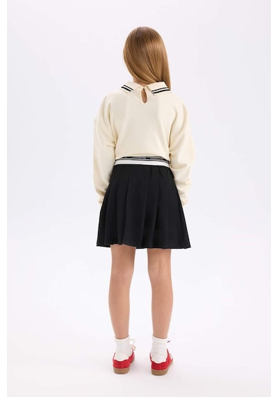 DeFacto Kız Çocuk Siyah Basic Düz Düğmeli Pileli Twill Okul Eteği D1291A824AUBK27 Siyah