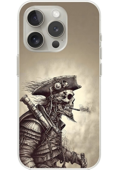 Apple Uyumlu iPhone 15 Pro Max Şeffaf Kılıf Pirate 1 Tasarımlı