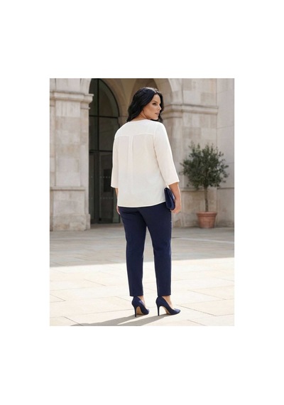 Hanezza Yarım Kol Krep Bluz Ekru - 4035099 Ekru