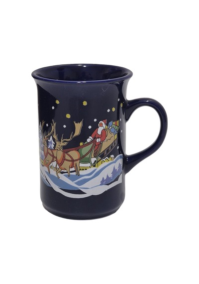 Vintage Noel Baba Ve Geyik Temalı Porselen Kupa 10,5cm 002 Çok Renkli