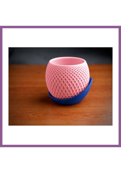 Bezos 3d Baskı Küre Saksı - Kafes Dokulu İki Parçalı Dekoratif Saksı - Pembe-mavi Rengaren Standart