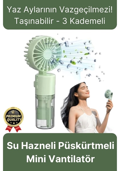 Taşınabilir Serinletici Klima Usb Şarjlı 3 Kademeli 1200 Mah Su Hazneli Püskürtmeli Mini Vantilatör