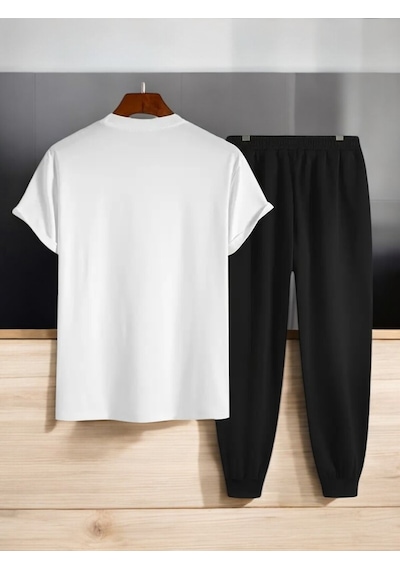 Uyguntarz Unisex Dr: Ayı Tasarım Basklı Tshirt Eşofman Takımı Beyaz