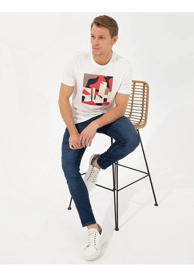 Pierre Cardin Slim Fit Baskılı Bisiklet Yaka Erkek Tişört Renkli