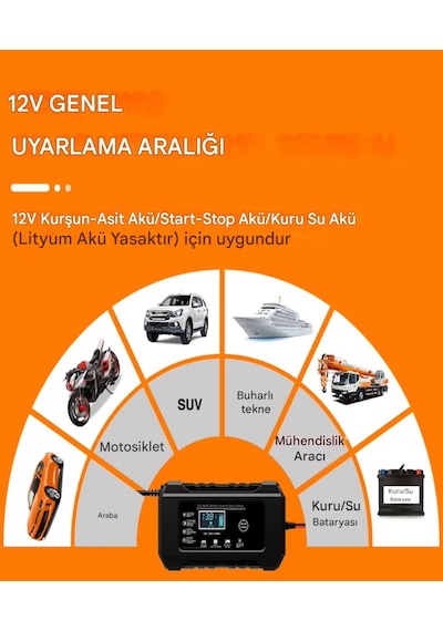 Rj-c1 12v 6a Akıllı Araba Motosiklet Lcd Ekran Araç Akü Onarım Hızlı Şarj Cihazı Islak Kuru Jel