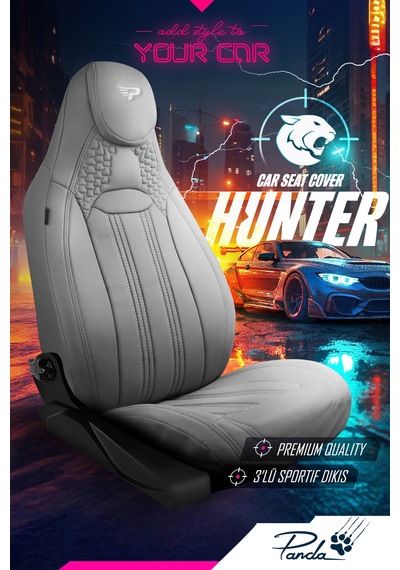 Gri - Gri Panda Hunter Lacoste Kumaş Ortopedik Destekli Oto Koltuk Kılıfı-tam Set
