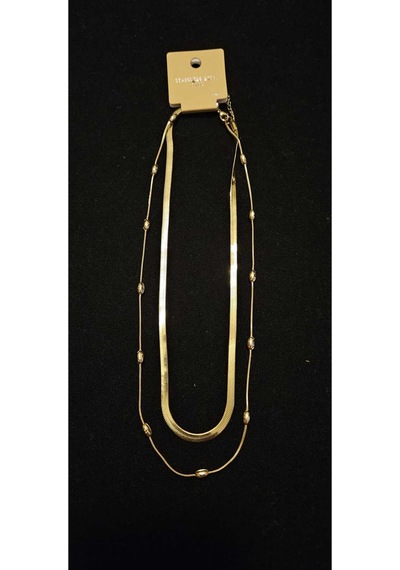 Çelik Gold Çift Sıra Ezme Zincir Ve Top Detaylı Kolye Altın