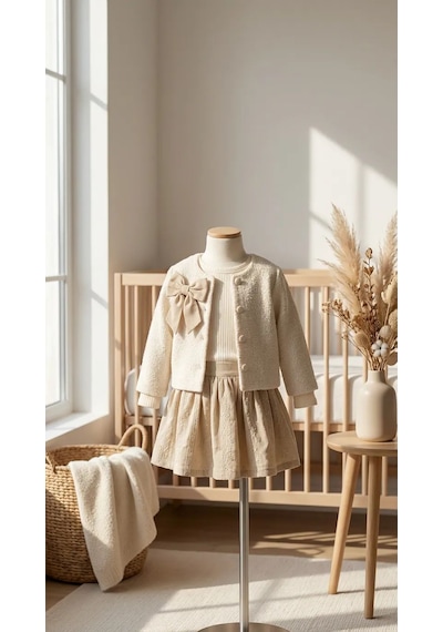 Baby Rose Kız Bebek Bayramlık Elbise Takımı Fiyonklu Hırkalı Krem Renk Özel Gün Kombini Krem Baby Rose Kız Bebek Bayramlık Elbise Takımı Fiyonklu Hırkalı Krem Renk Özel Gün Kombini Krem