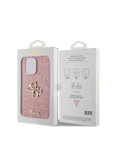 Apple Uyumlu iPhone 14 Pro Max Kılıf Guess Lisanslı 4g Büyük Metal Logolu Glitter Kapak Siyah