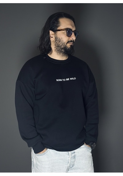 Dark Line Bear Sırt Baskılı %100 Pamuk Unisex Siyah Oversize Sweatshirt Siyah