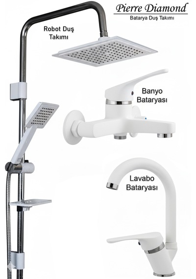 02-44 Lavabo Banyo Bataryası Robot Duş Takımı Musluk Armatür Siyah Beyaz Krom Gold Renkler Beyaz - Krom