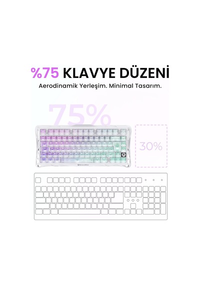 Mercury K1 Lite Kablosuz, Türkçe Q, Mekanik Gaming Klavye, Rgb Işıklı, Crystal Aurora