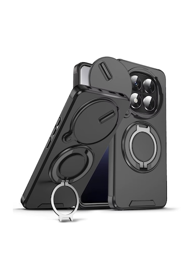 Microcase Xiaomi Redmi Note 15 İle Uyumlu Kamera Kapaklı Yüzük Standlı Kılıf-al5129 Siyah