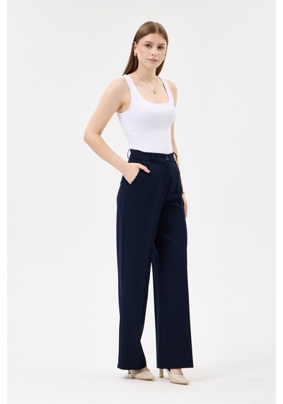 Velnara Moda Lacivert Zamansız Klasik Kadın Takım Elbise-v Yaka Ceket & Boru Paça Pantolon Lacivert - 927039466 Lacivert