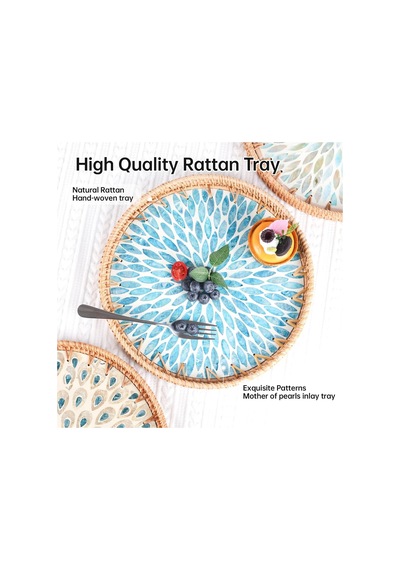 Qerhome 2'li El Yapımı Doğal Rattan Tepsi Sedef Desenli Yuvarlak Sunum Tepsisi Şık Servis Tepsisi 30-33 Cm Mavi Kahverengi Qerhome 2'li El Yapımı Doğal Rattan Tepsi Sedef Desenli Yuvarlak Sunum Tepsisi Şık Servis Tepsisi 30-33 Cm Mavi Kahverengi