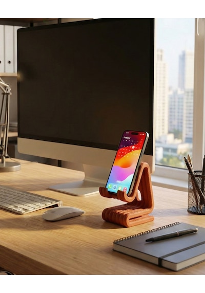Masaüstü Kaymaz Taban Telefon Ve Tablet Standı - Kulaklık Ve Not Kağıdı Bölmeli-kiremit Kiremit
