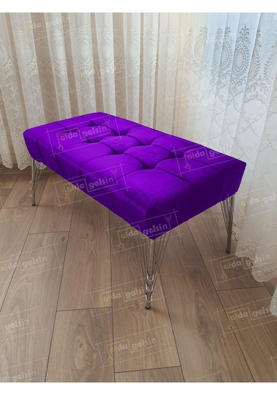 Modern Dilim Puf Ayakucu Puf Gümüş Metal Ayak 100 45 Lila