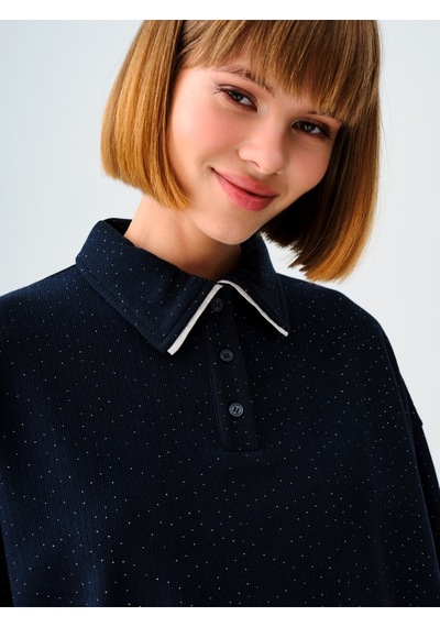 Oversize Kadın Polo U.kol Lacivert