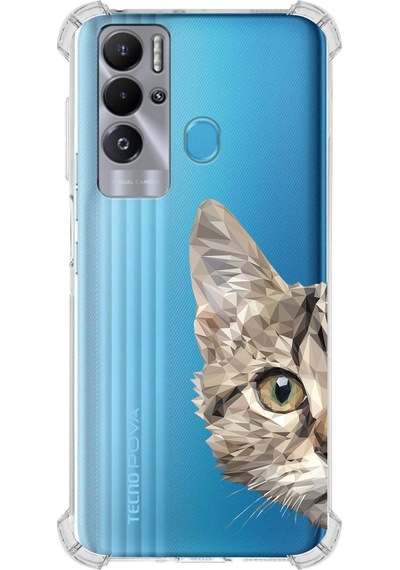 Tecno Pova Neo Uyumlu Köşe Korumalı Catface Tasarımlı Şeffaf Airbag Silikon Kılıf Şeffaf