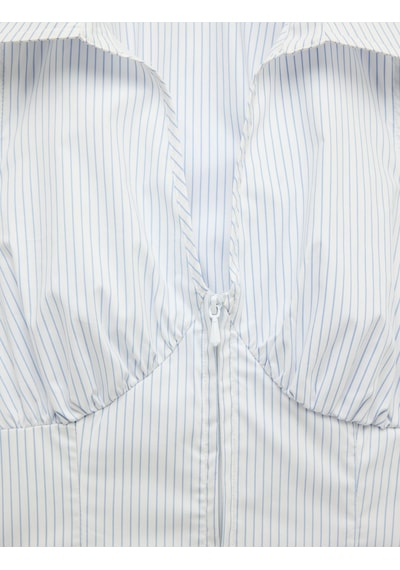Koton Pamuklu Fermuarlı Kolsuz Klasik Yaka Çizgili Crop Bluz Mavi Çizgili 6sal30036ıw