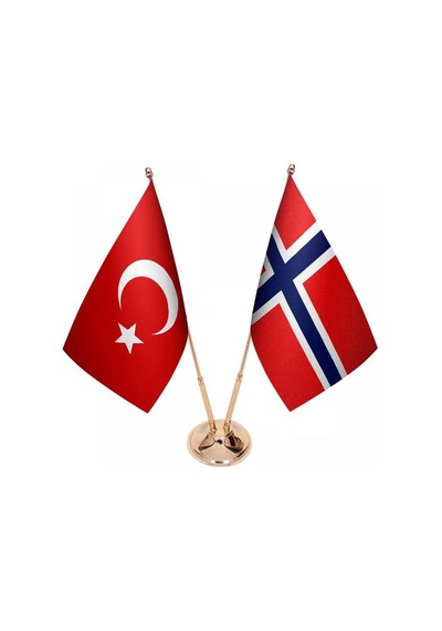 Masa Üstü Norveç Bayrağı Türk Bayrağı İkili Pirinç Direk Masa Bay
