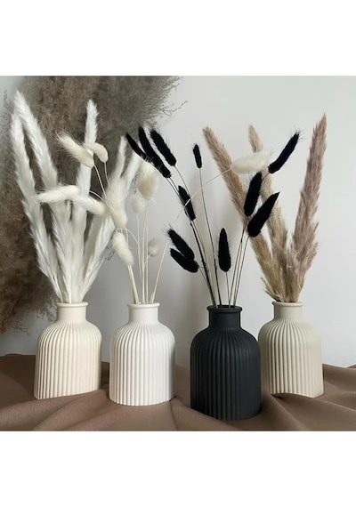 Bernami Mumluk Şamdanpinterest 2 Li 10 Cm Çizgili Vazo Siyah&beyaz İskandinav Tarzı Bohem Hediyelik Pampas Vazosu Diğer