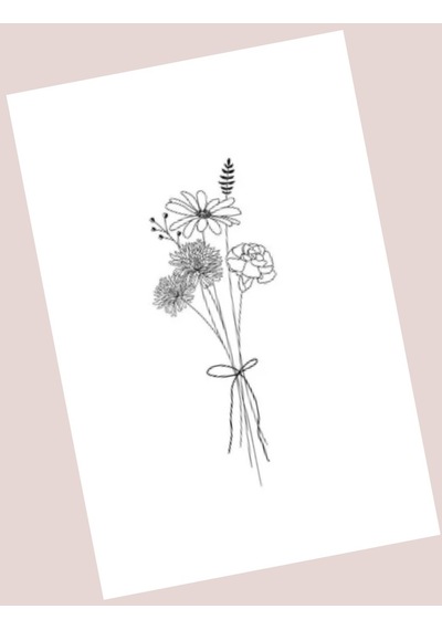 25 Adet Flower Tebrik Kartı - Toka Kartı - Çiçekli Teşekkür Kartı