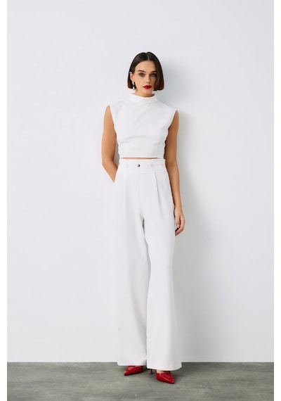 Sateen Bel Aksesuarlı Pantolon - Ekru-135212 Ekru