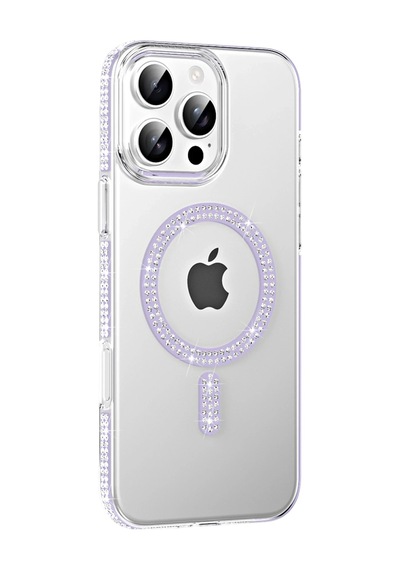 Mey İthalat Apple Uyumlu iPhone 16 Pro Max Move Taşlı Magsafe Kapak - Lila